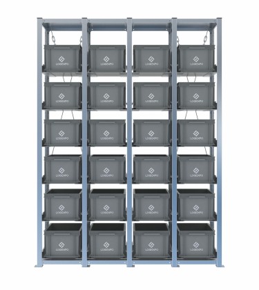 Scaffale H2000 a 4 campate con 24 contenitori Euro 400x300x220h, vista prospettica 2