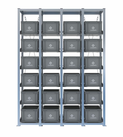 Scaffale H2000 a 4 campate con 24 contenitori Euro 400x300x220h, vista frontale