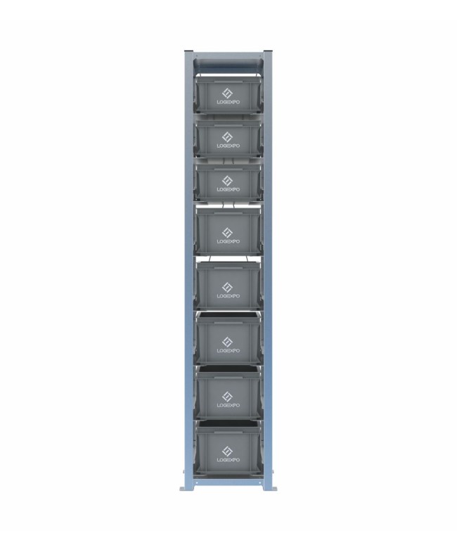 Scaffale H2000 a 1 campata con 8 contenitori Euro 400x300 di altezze 220h e 170h, vista frontale