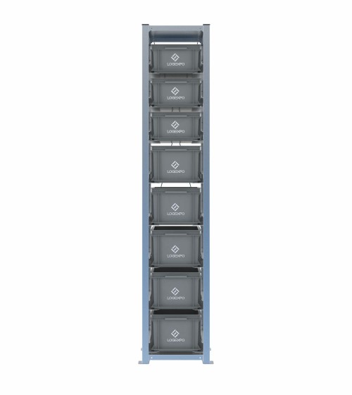 Scaffale H2000 a 1 campata con 8 contenitori Euro 400x300 di altezze 220h e 170h, vista frontale
