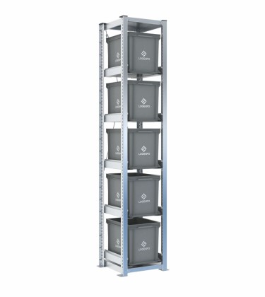 Scaffale H2000 a 1 campata con 5 contenitori Euro 400x300x320h, vista prospettica