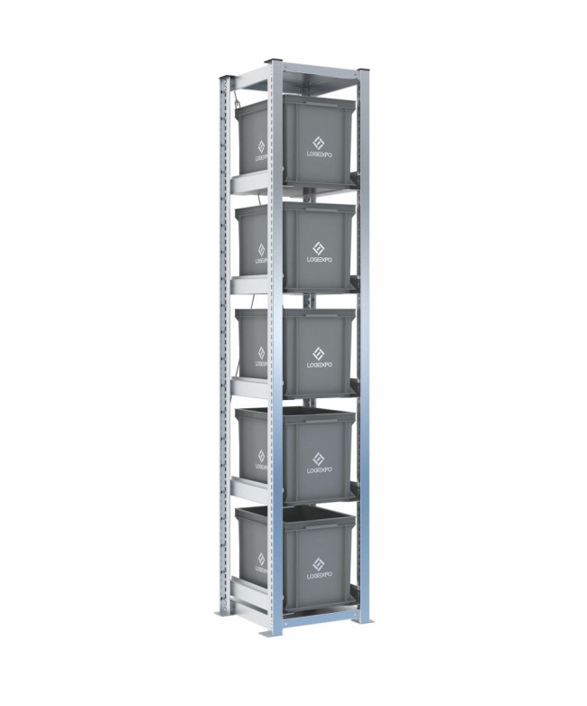 Scaffale H2000 a 1 campata con 5 contenitori Euro 400x300x320h, vista prospettica