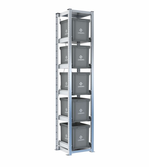 Scaffale H2000 a 1 campata con 5 contenitori Euro 400x300x320h, vista prospettica