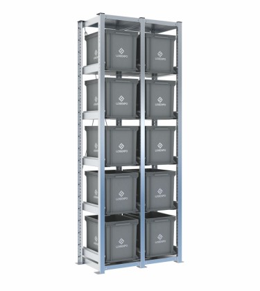 Scaffale H2000 a 2 campate con 10 contenitori Euro 400x300x320h, vista prospettica