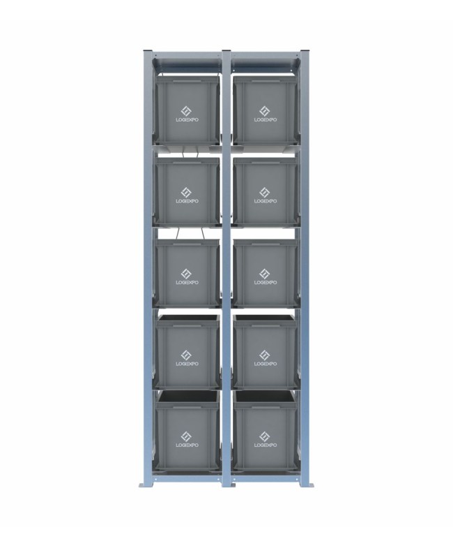 Scaffale H2000 a 2 campate con 10 contenitori Euro 400x300x320h, vista frontale