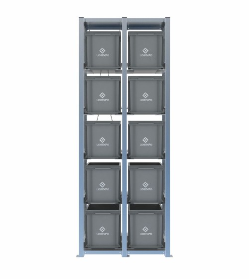 Scaffale H2000 a 2 campate con 10 contenitori Euro 400x300x320h, vista frontale
