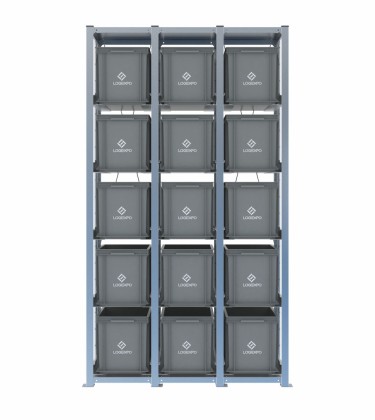 Scaffale H2000 a 3 campate con 15 contenitori Euro 400x300x320h, vista prospettica 2