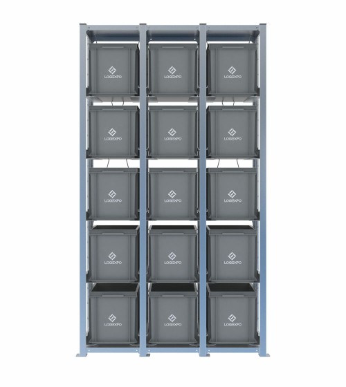 Scaffale H2000 a 3 campate con 15 contenitori Euro 400x300x320h, vista frontale