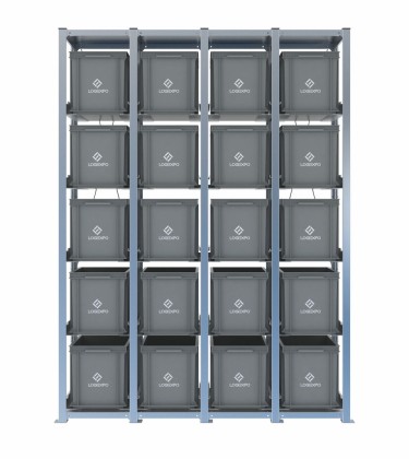 Scaffale H2000 a 4 campate con 20 contenitori Euro 400x300x320h, vista prospettica 2