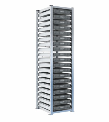 Scaffale H2000 a 1 campata con 19 contenitori Euro 600x400x70h, vista prospettica