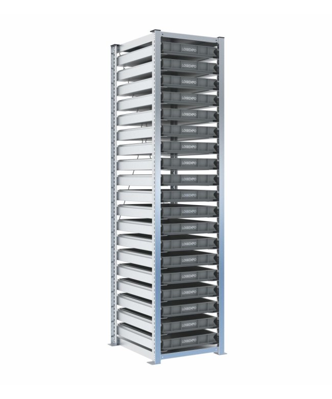 Scaffale H2000 a 1 campata con 19 contenitori Euro 600x400x70h, vista prospettica
