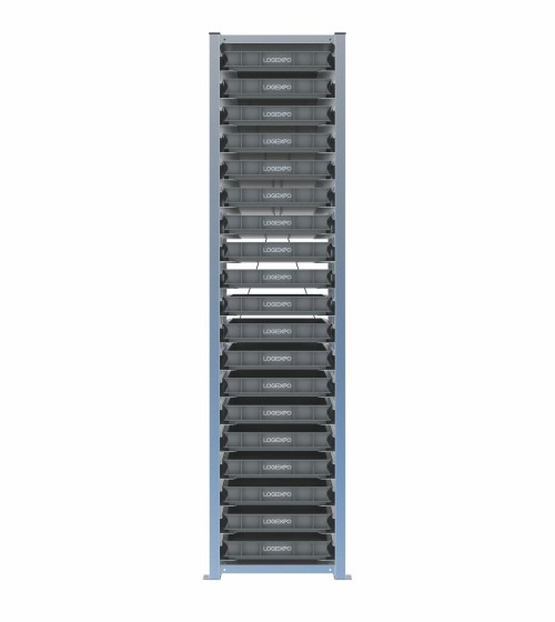 Scaffale H2000 a 1 campata con 19 contenitori Euro 600x400x70h, vista frontale