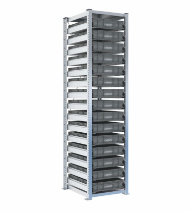 Scaffale H2000 a 1 campata con 15 contenitori Euro 600x400x100h, vista prospettica