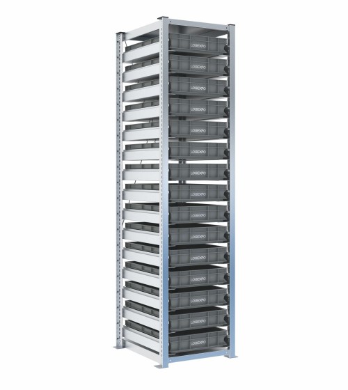 Scaffale H2000 a 1 campata con 15 contenitori Euro 600x400x100h, vista prospettica