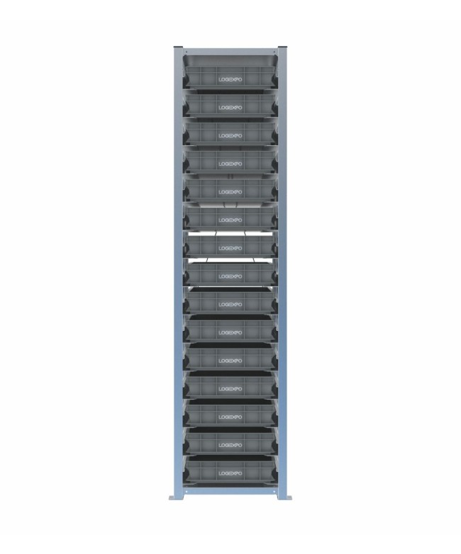 Scaffale H2000 a 1 campata con 15 contenitori Euro 600x400x100h, vista frontale