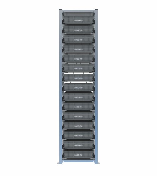 Scaffale H2000 a 1 campata con 15 contenitori Euro 600x400x100h, vista frontale