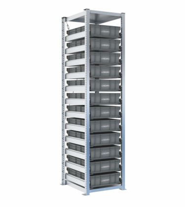 Scaffale H2000 a 1 campata con 12 contenitori Euro 600x400x130h, vista prospettica