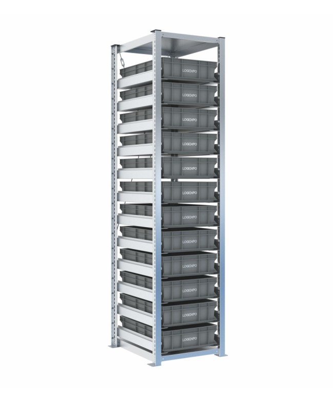 Scaffale H2000 a 1 campata con 12 contenitori Euro 600x400x130h, vista prospettica