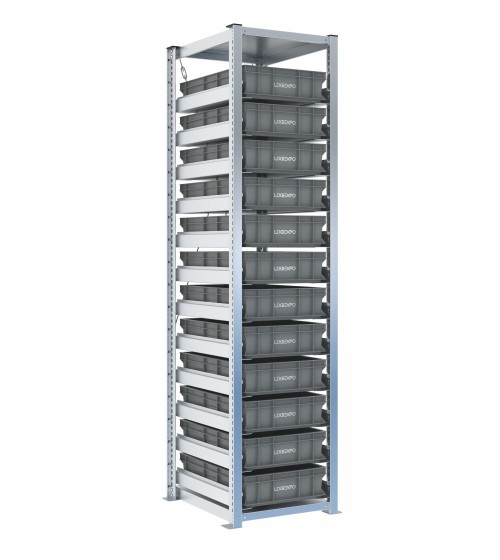 Scaffale H2000 a 1 campata con 12 contenitori Euro 600x400x130h, vista prospettica