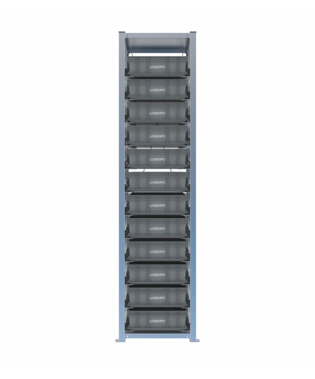 Scaffale H2000 a 1 campata con 12 contenitori Euro 600x400x130h, vista frontale