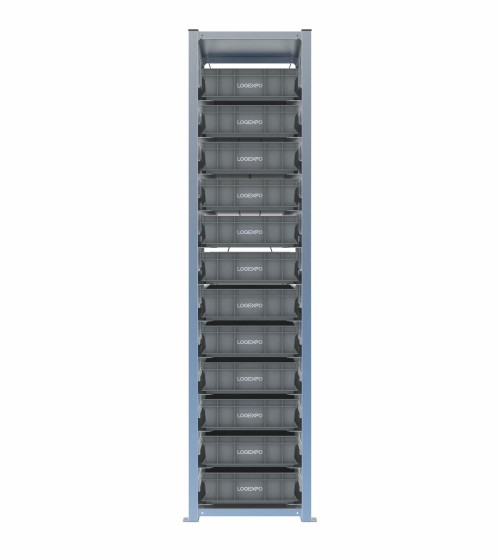Scaffale H2000 a 1 campata con 12 contenitori Euro 600x400x130h, vista frontale