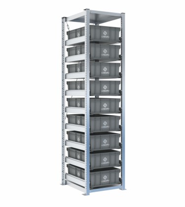 Scaffale H2000 a 1 campata con 9 contenitori Euro 600x400x170h, vista prospettica