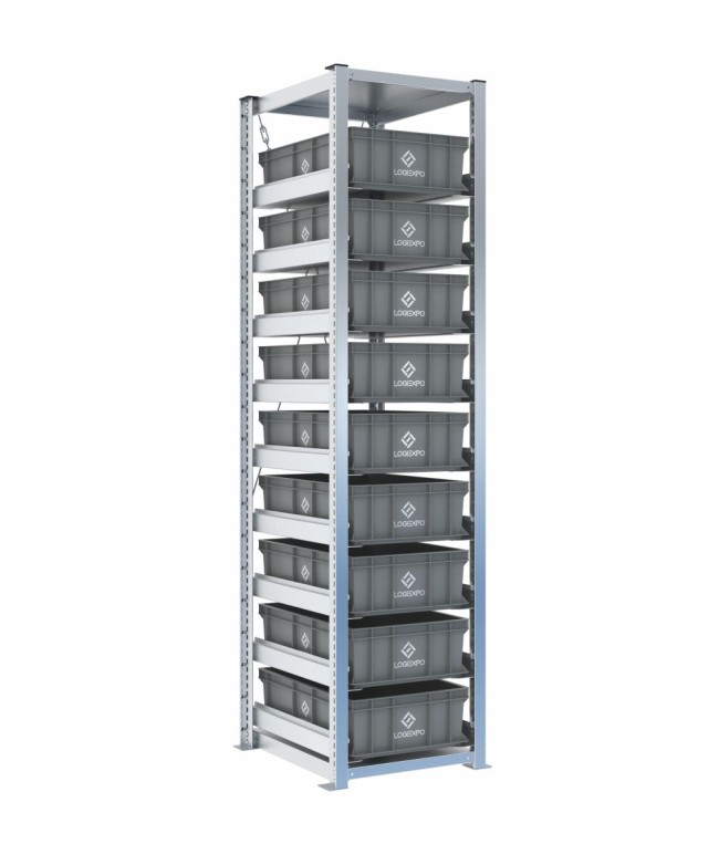 Scaffale H2000 a 1 campata con 9 contenitori Euro 600x400x170h, vista prospettica