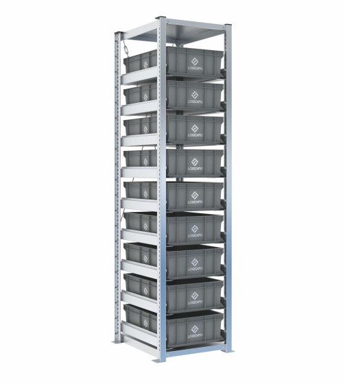 Scaffale H2000 a 1 campata con 9 contenitori Euro 600x400x170h, vista prospettica