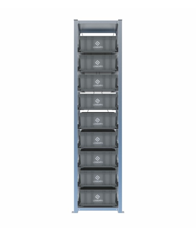 Scaffale H2000 a 1 campata con 9 contenitori Euro 600x400x170h, vista frontale