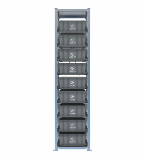 Scaffale H2000 a 1 campata con 9 contenitori Euro 600x400x170h, vista frontale