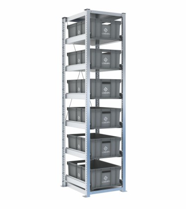 Scaffale H2000 a 1 campata con 6 contenitori Euro 600x400x220h, vista prospettica
