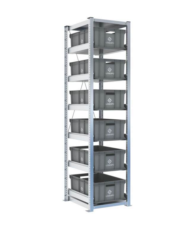Scaffale H2000 a 1 campata con 6 contenitori Euro 600x400x220h, vista prospettica