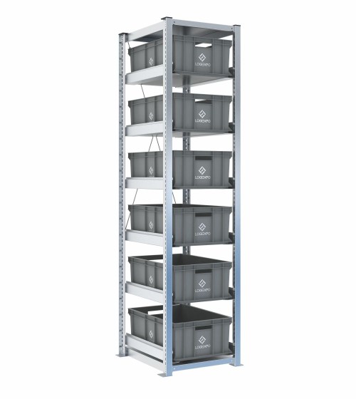Scaffale H2000 a 1 campata con 6 contenitori Euro 600x400x220h, vista prospettica