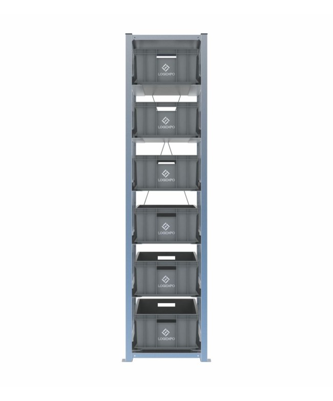 Scaffale H2000 a 1 campata con 6 contenitori Euro 600x400x220h, vista frontale