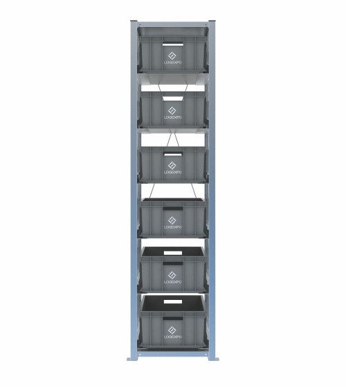 Scaffale H2000 a 1 campata con 6 contenitori Euro 600x400x220h, vista frontale