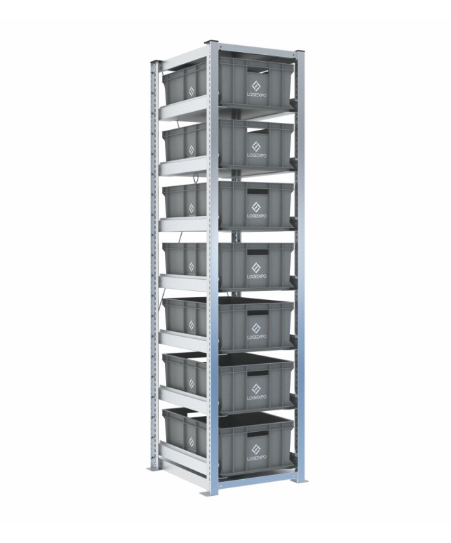 Scaffale H2000 a 1 campata con 7 contenitori Euro 600x400x220h, vista prospettica