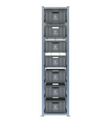 Scaffale H2000 a 1 campata con 7 contenitori Euro 600x400x220h, vista prospettica 2