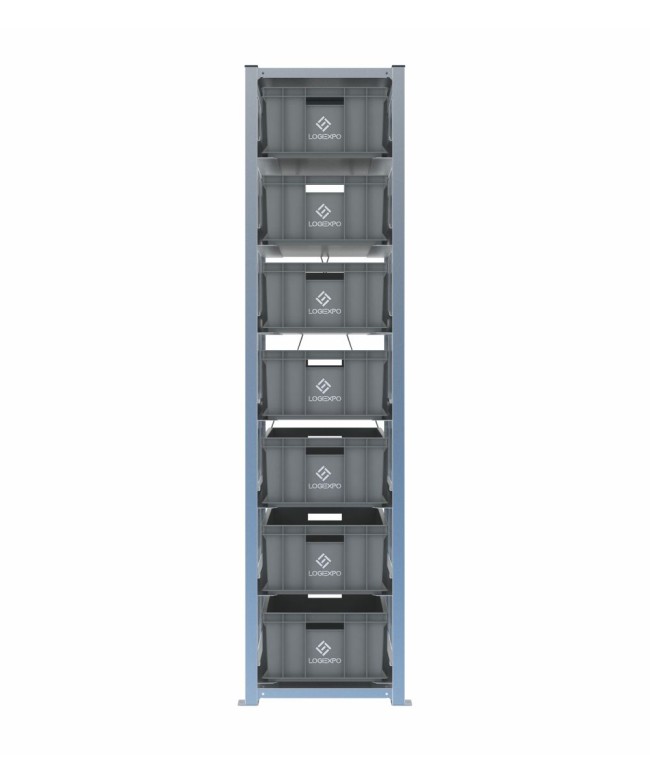 Scaffale H2000 a 1 campata con 7 contenitori Euro 600x400x220h, vista frontale