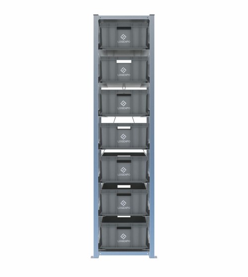 Scaffale H2000 a 1 campata con 7 contenitori Euro 600x400x220h, vista frontale