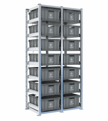 Scaffale H2000 a 2 campate con 14 contenitori Euro 600x400x220h, vista prospettica