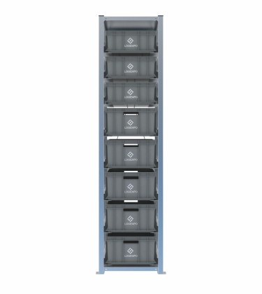 Scaffale H2000 a 1 campata con 8 contenitori Euro 600x400 di altezze 220h e 170h, vista prospettica 2