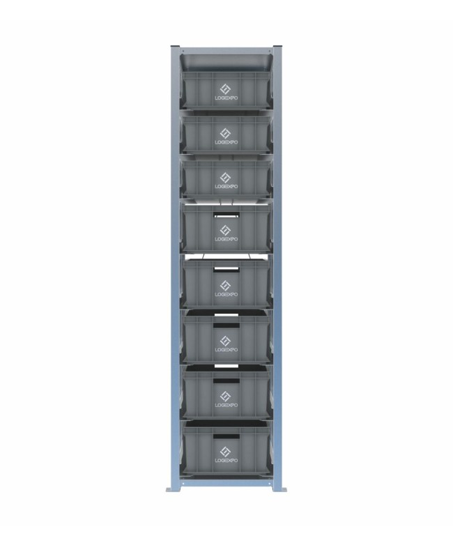 Scaffale H2000 a 1 campata con 8 contenitori Euro 600x400 di altezze 220h e 170h, vista frontale