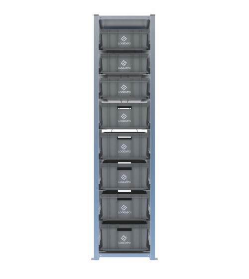 Scaffale H2000 a 1 campata con 8 contenitori Euro 600x400 di altezze 220h e 170h, vista frontale