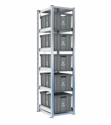 Scaffale H2000 a 1 campata con 5 contenitori Euro 600x400x320h, vista prospettica