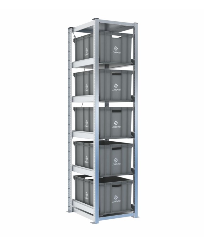 Scaffale H2000 a 1 campata con 5 contenitori Euro 600x400x320h, vista prospettica