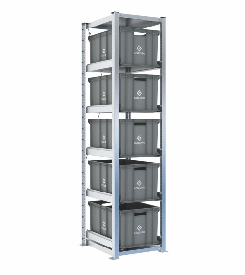 Scaffale H2000 a 1 campata con 5 contenitori Euro 600x400x320h, vista prospettica