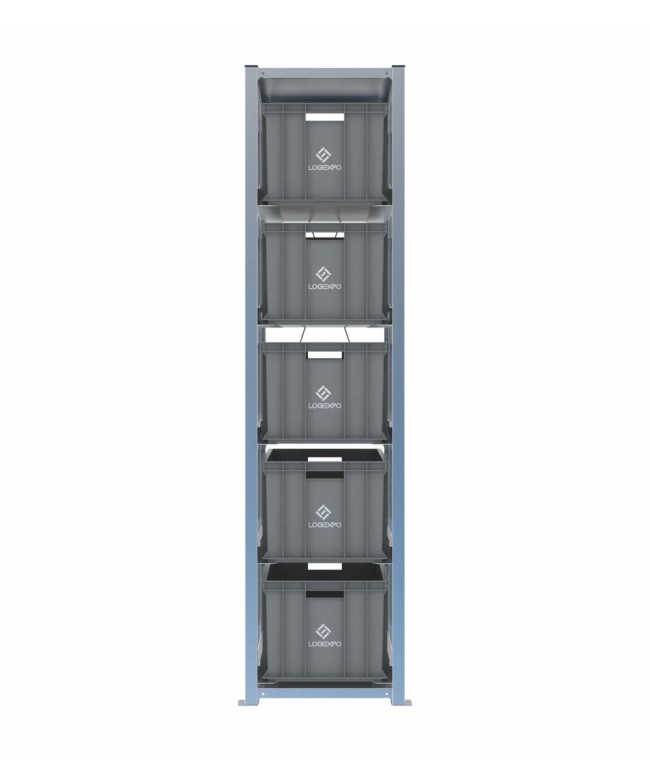 Scaffale H2000 a 1 campata con 5 contenitori Euro 600x400x320h, vista frontale
