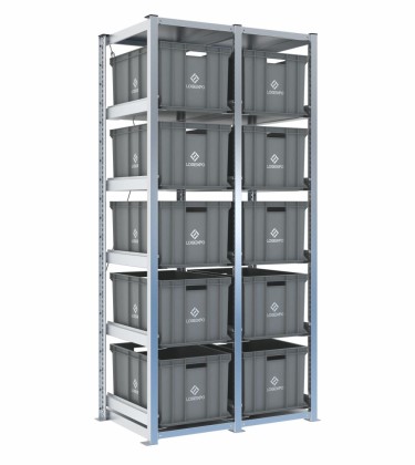Scaffale H2000 a 2 campate con 10 contenitori Euro 600x400x320h, vista prospettica