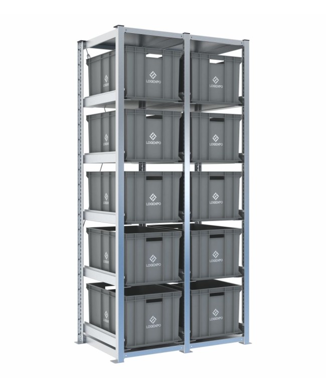 Scaffale H2000 a 2 campate con 10 contenitori Euro 600x400x320h, vista prospettica