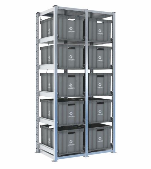 Scaffale H2000 a 2 campate con 10 contenitori Euro 600x400x320h, vista prospettica